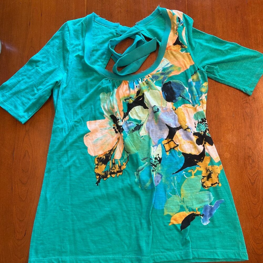 Akemi + Kin Anthropologie Turquoise Tie Short Sleeve Shirt Size Small